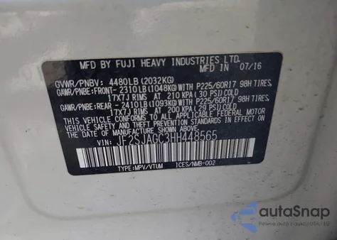 2017 Subaru Forester 2.5I Premium from USA, damaged, VIN JF2SJAGC3HH448565